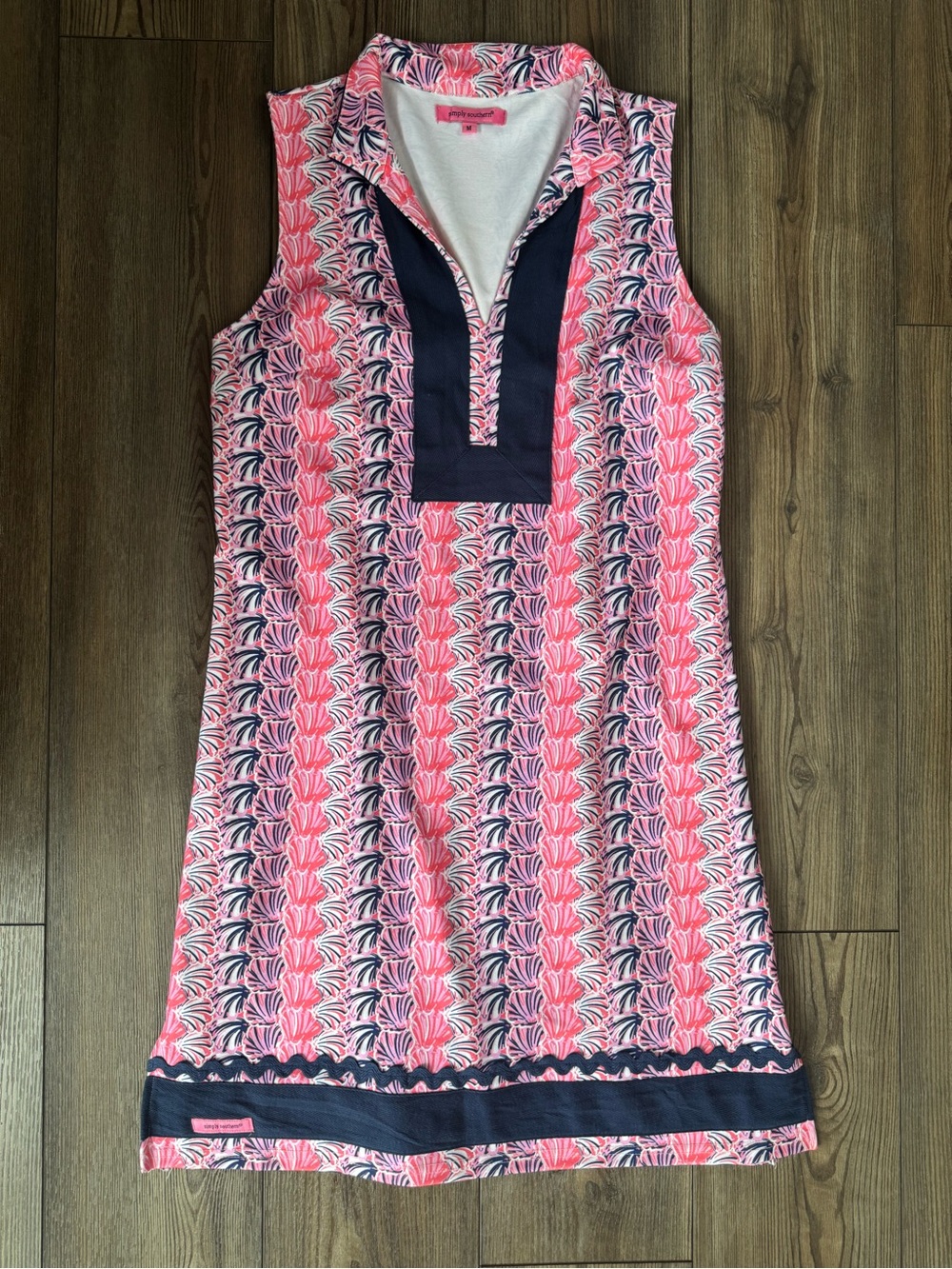 Simply Southern Sleeveless Pink Tunic Dress Navy Trim M